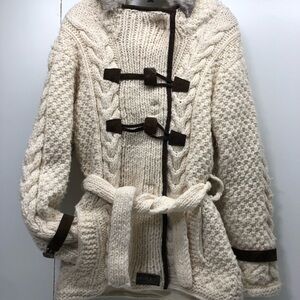 Cream Knit Toggle Jacket. Lama